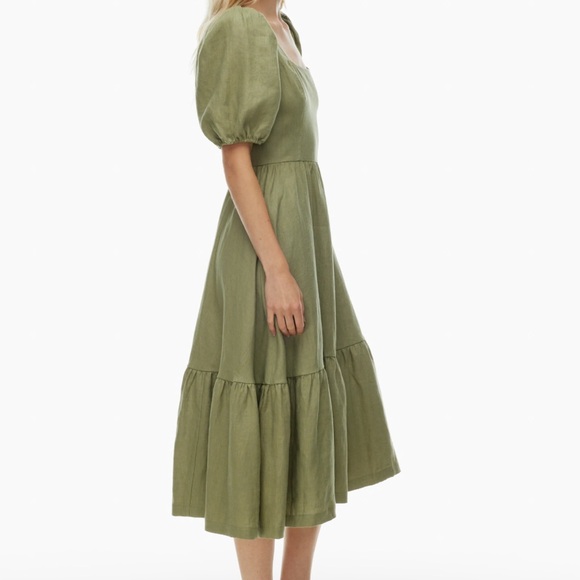 NWT Aritzia Wilfred color Bosana Green Ascot Linen Dress - Picture 7 of 7